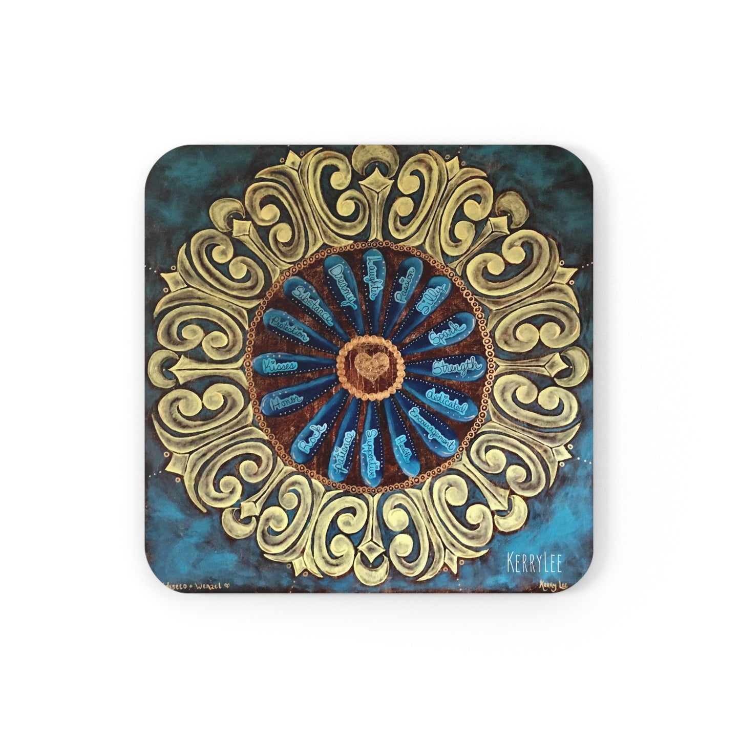 "I Love You Because Mandala" - Corkwood Coaster Set