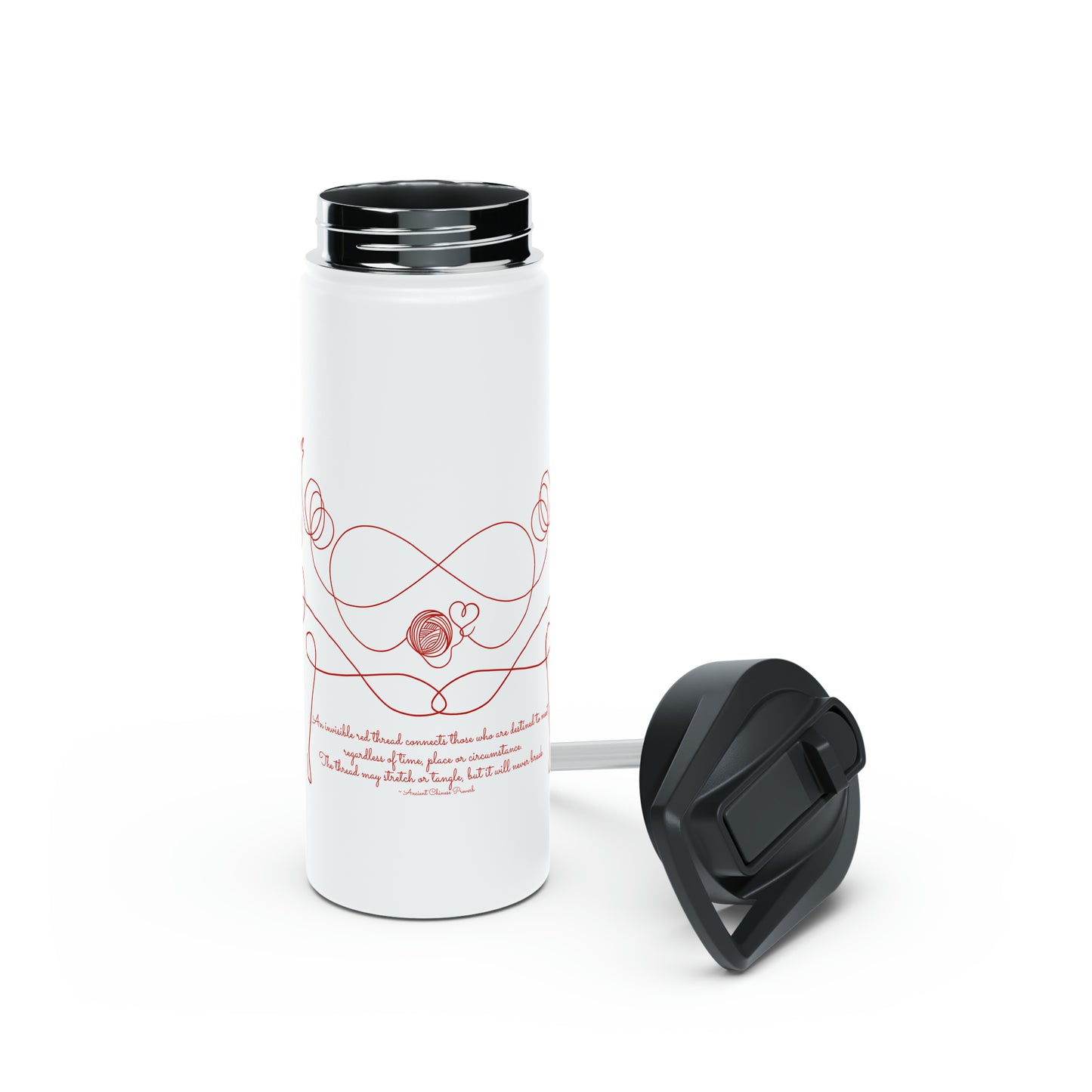 Dancing Red Thread Women Stainless Steel Water Bottle, Standard Lid
