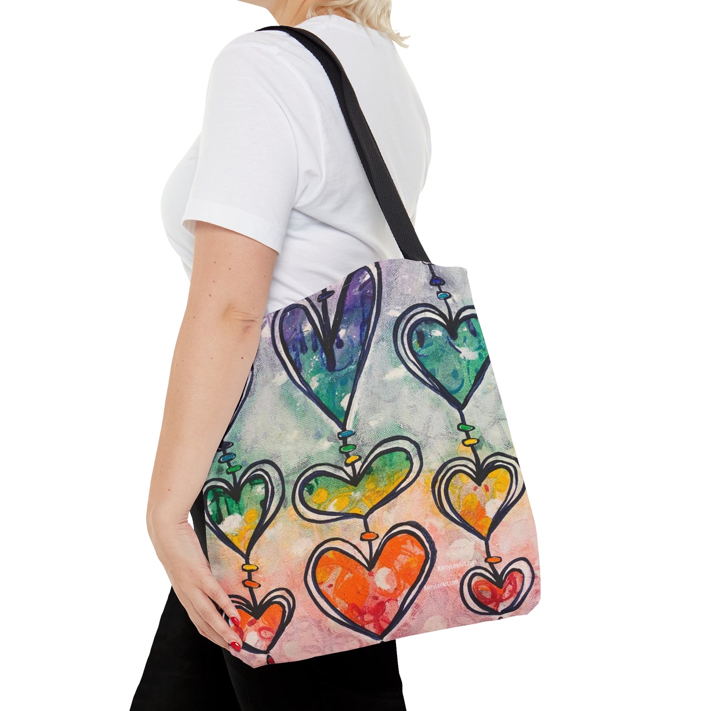 "Rainbow Hearts" Printed Tote Bag