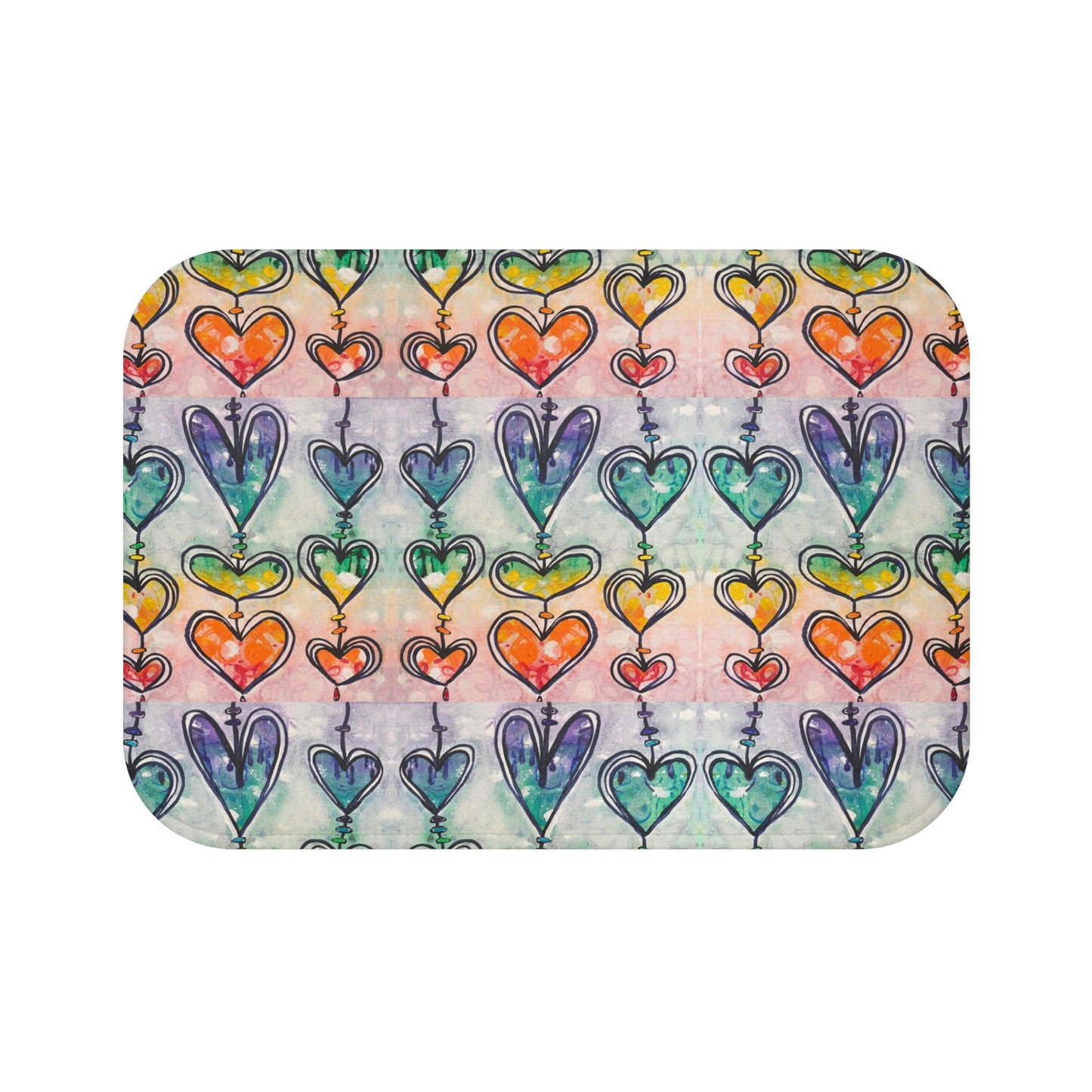 Bath Mat: Rainbow Whimsy Hearts