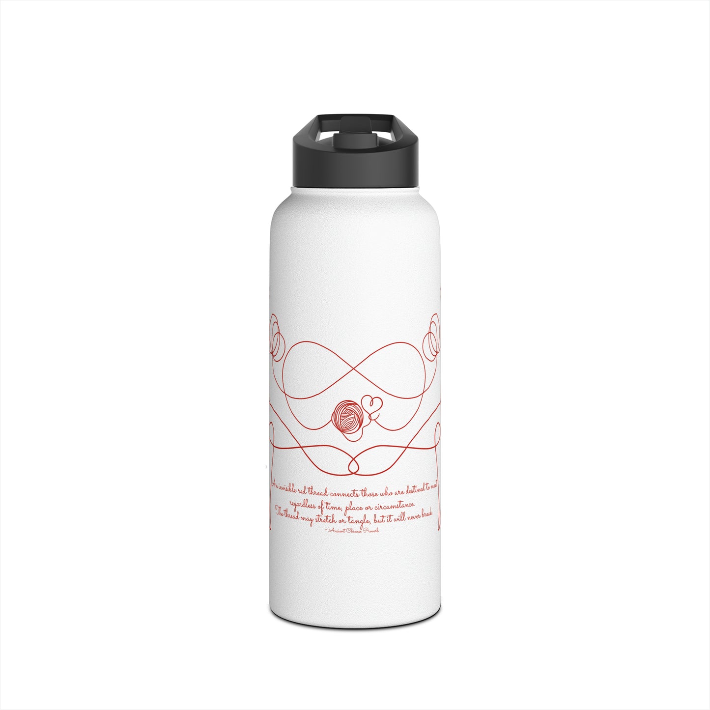Dancing Red Thread Women Stainless Steel Water Bottle, Standard Lid