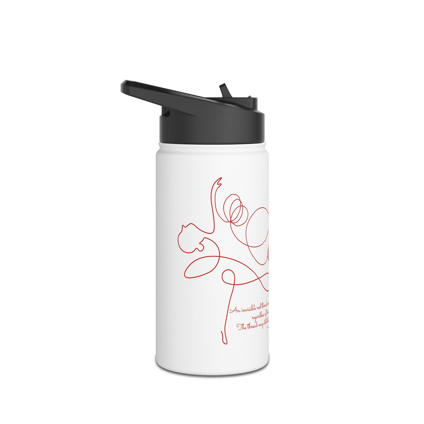Dancing Red Thread Women Stainless Steel Water Bottle, Standard Lid