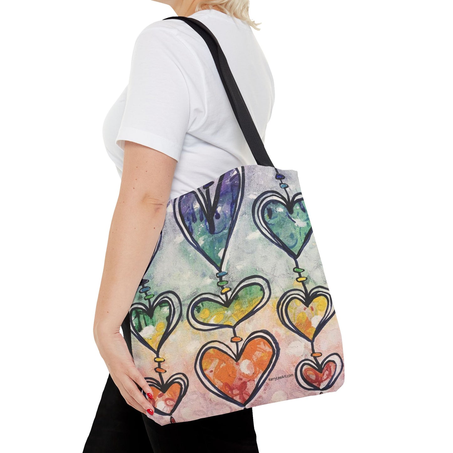 "Rainbow Hearts" Printed Tote Bag