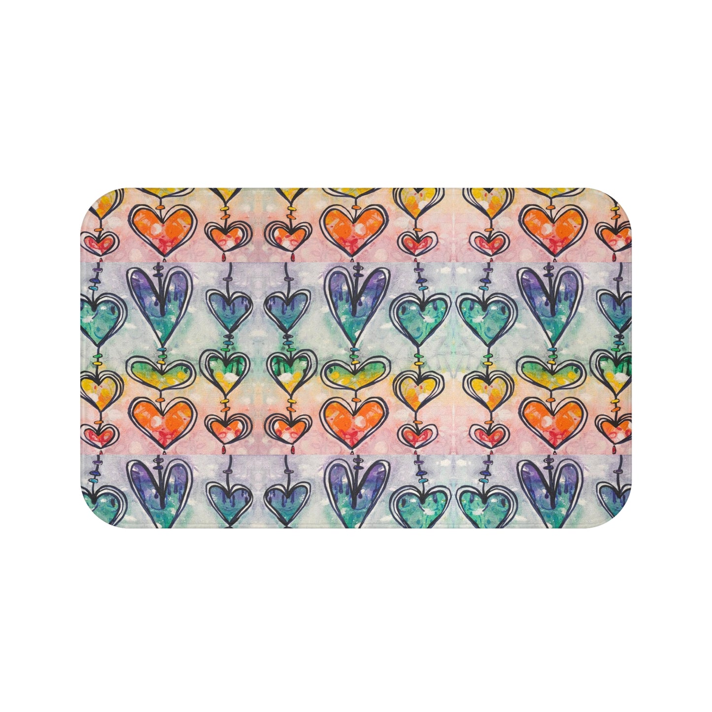 Bath Mat: Rainbow Whimsy Hearts