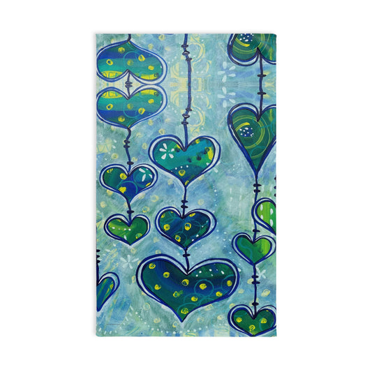 Blue Whimsy Hearts Bath or Kitchen HandTowel