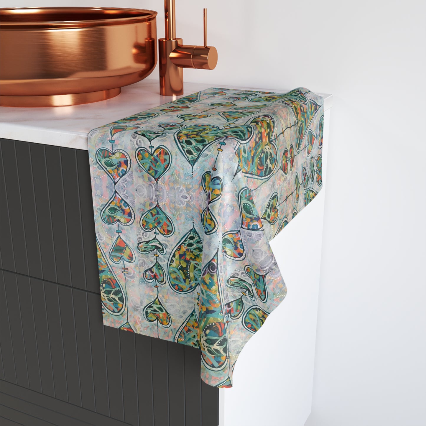 "Botanical Whimsy Heart" Hand Towel / Kitchen Towel