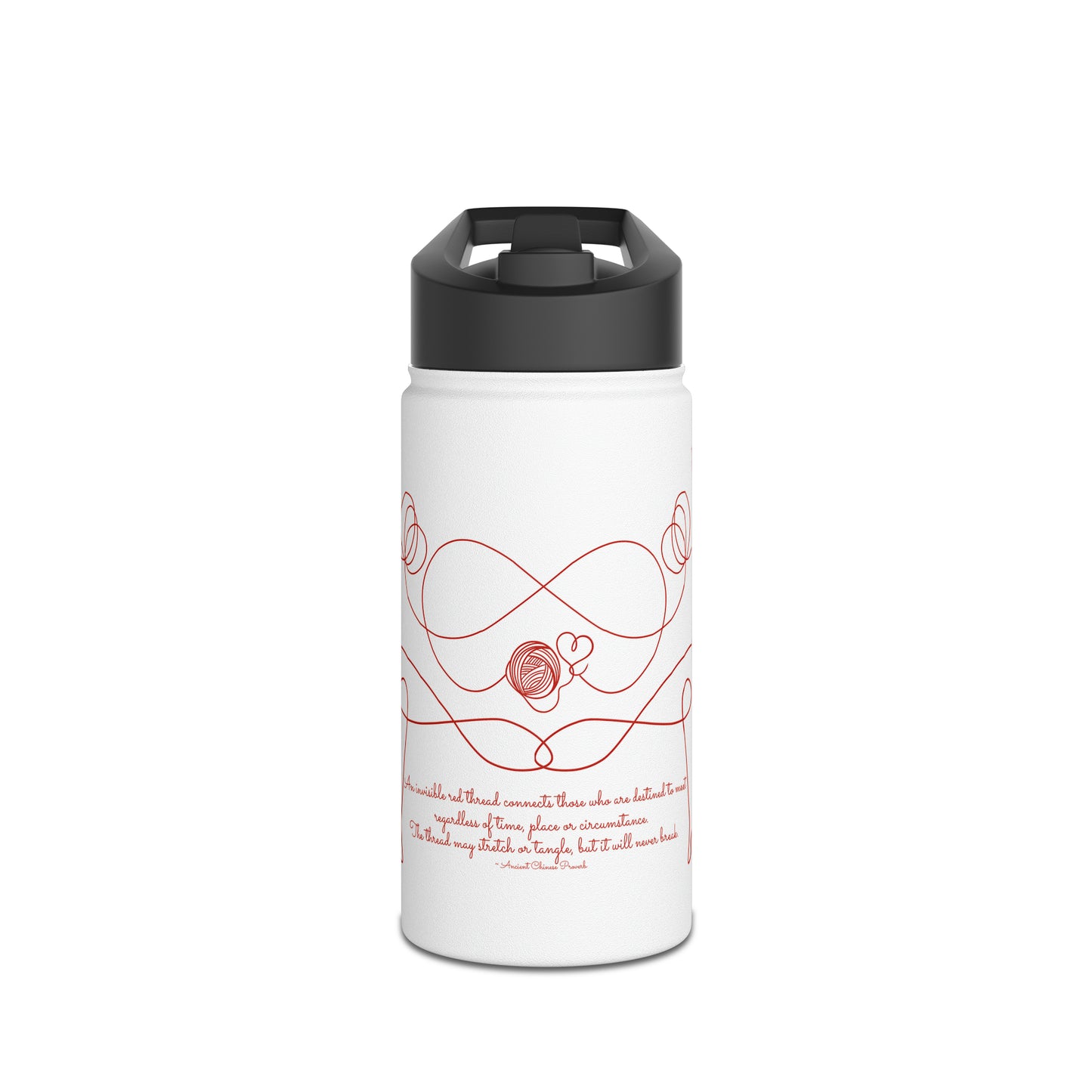 Dancing Red Thread Women Stainless Steel Water Bottle, Standard Lid