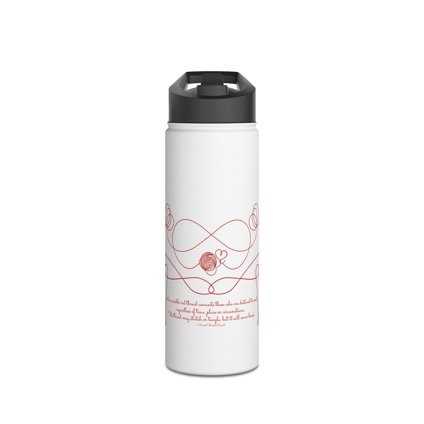 Dancing Red Thread Women Stainless Steel Water Bottle, Standard Lid