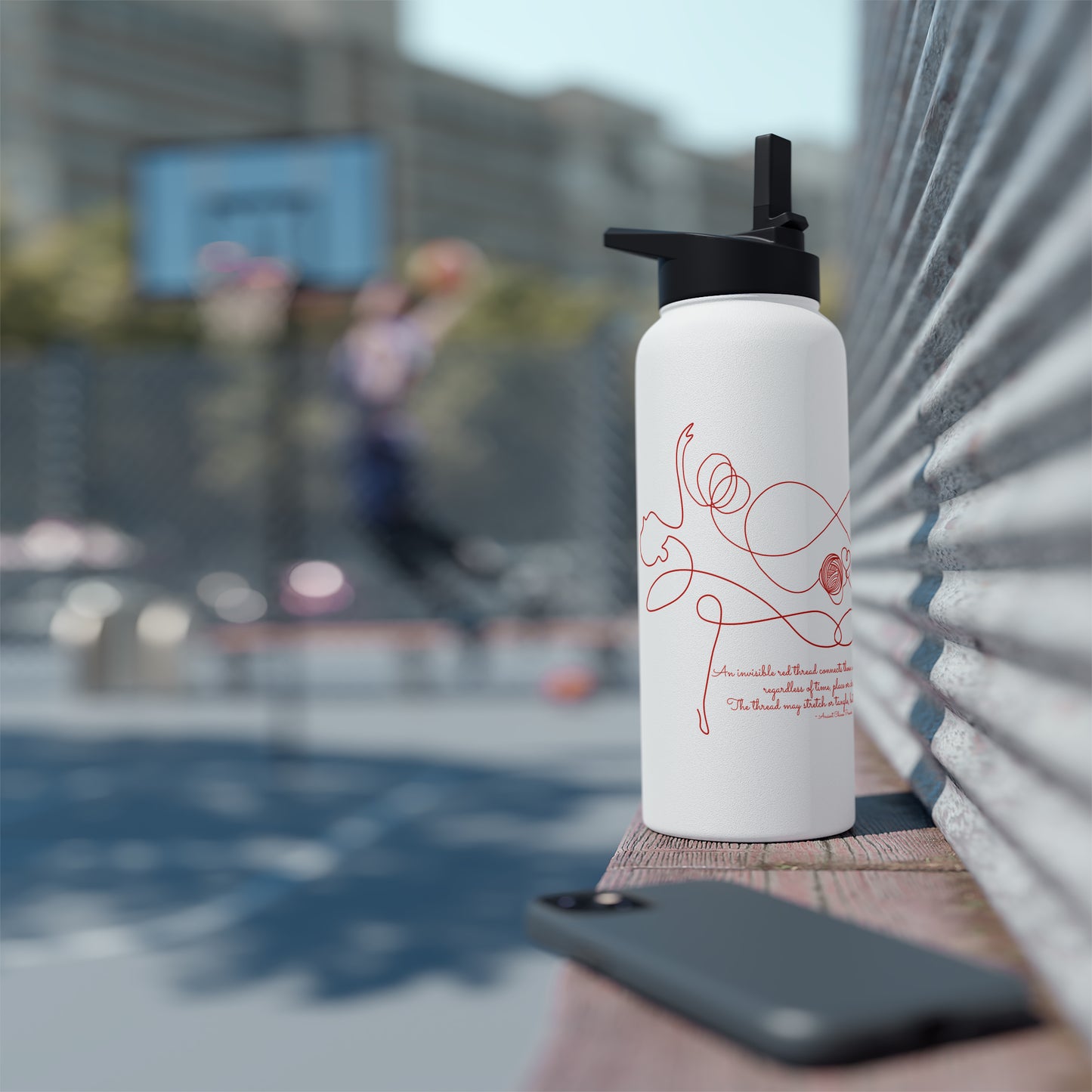Dancing Red Thread Women Stainless Steel Water Bottle, Standard Lid