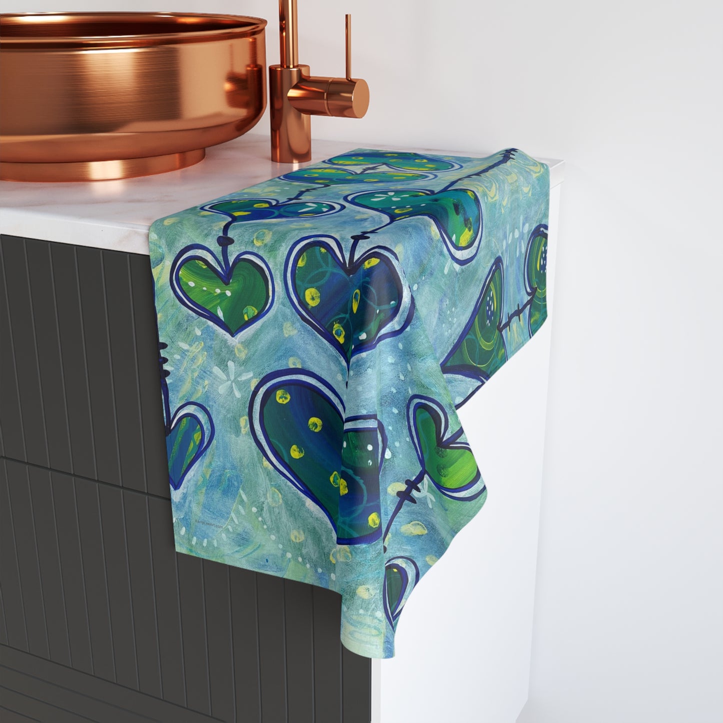 Blue Whimsy Hearts Bath or Kitchen HandTowel