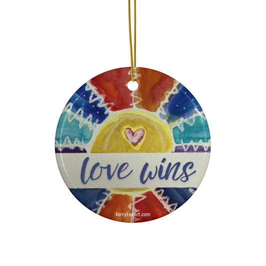 Ceramic Ornaments - Colorful Love Wins Design - Holiday Decor - Pack of 1, 3, 5, 10