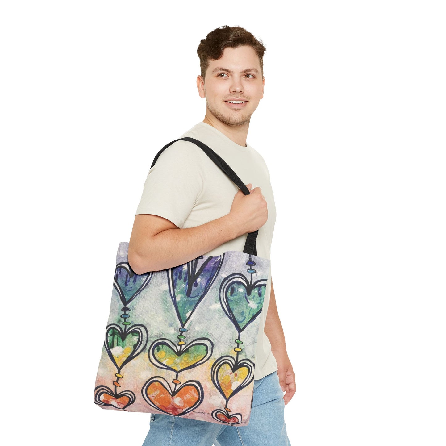 "Rainbow Hearts" Printed Tote Bag