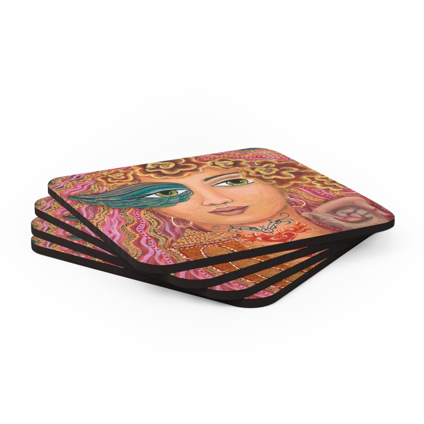 "She Tunes Into Abundance" - Corkwood Coaster Set