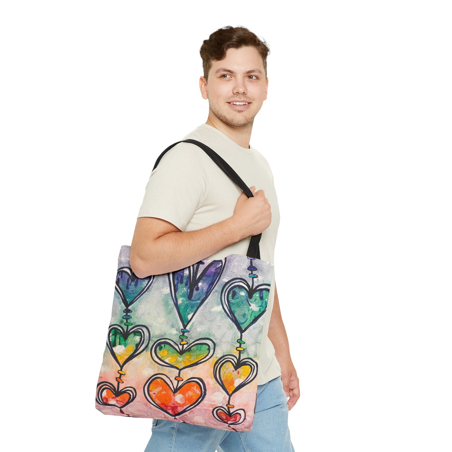 "Rainbow Hearts" Printed Tote Bag