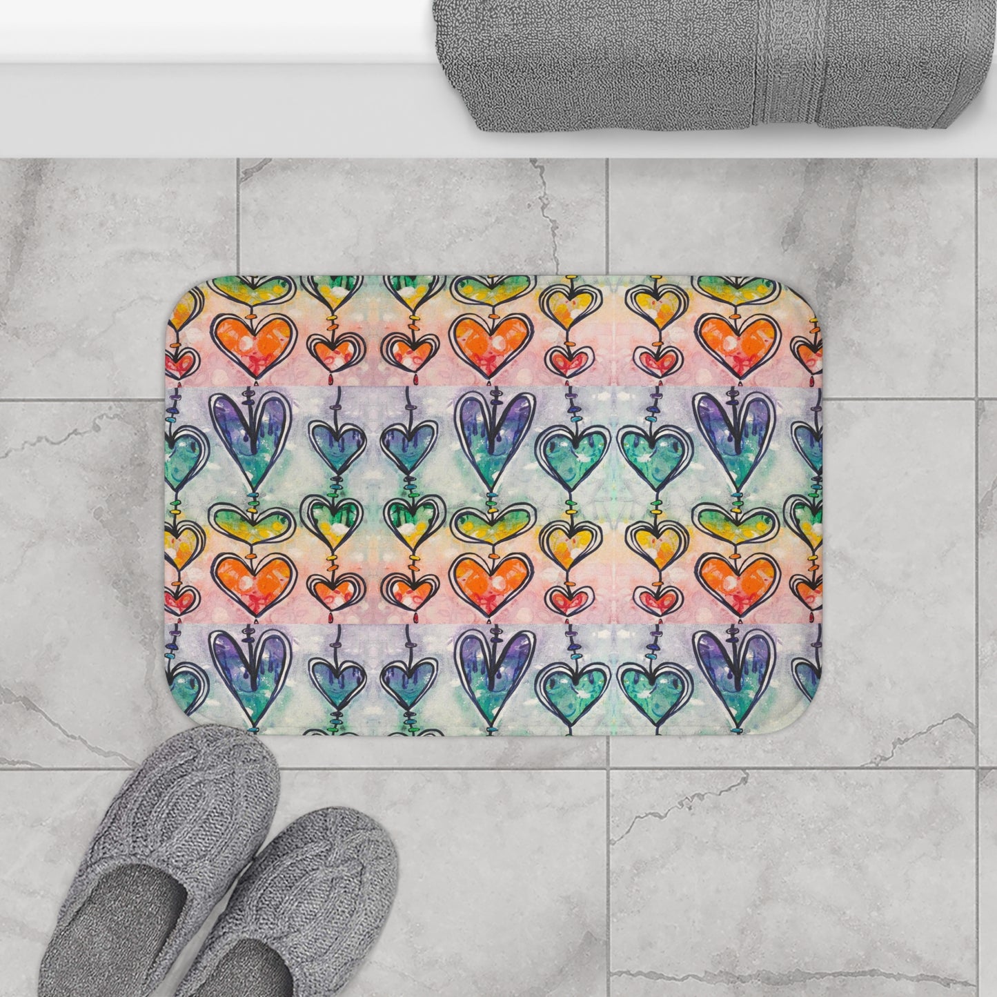 Bath Mat: Rainbow Whimsy Hearts