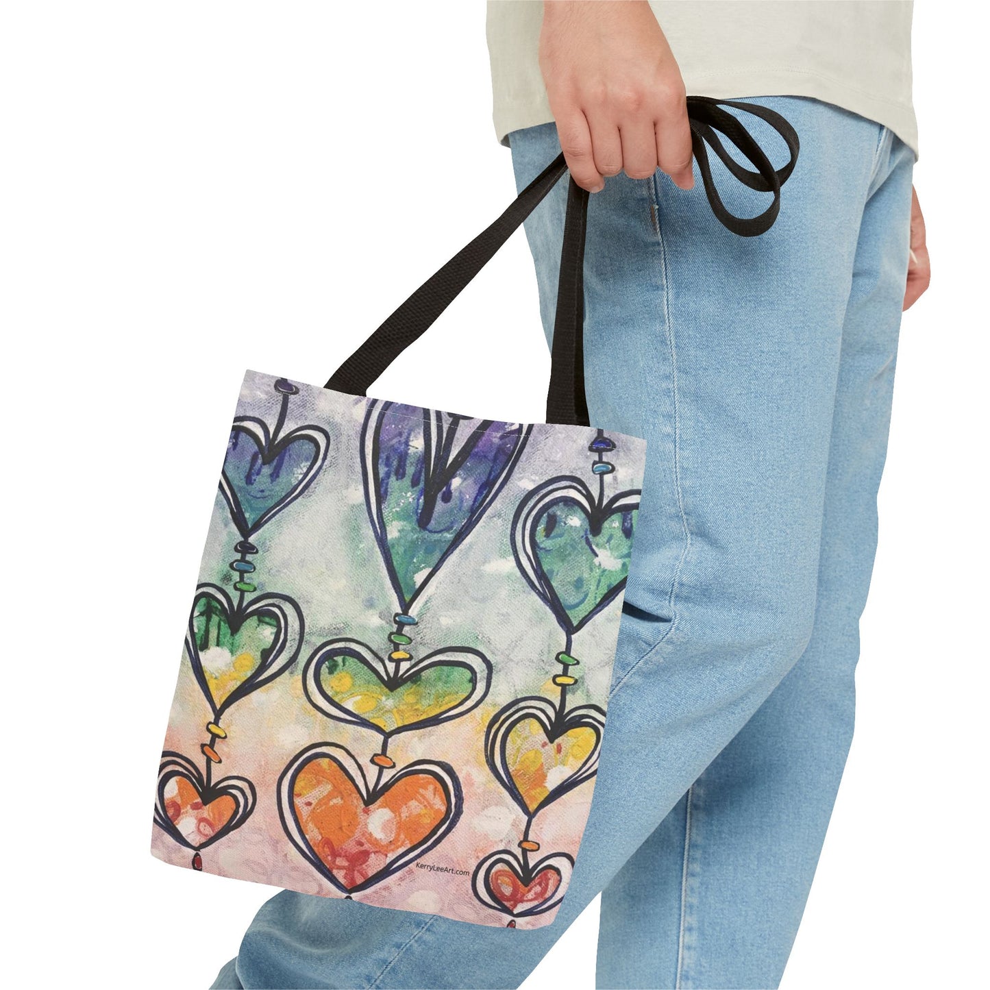 "Rainbow Hearts" Printed Tote Bag