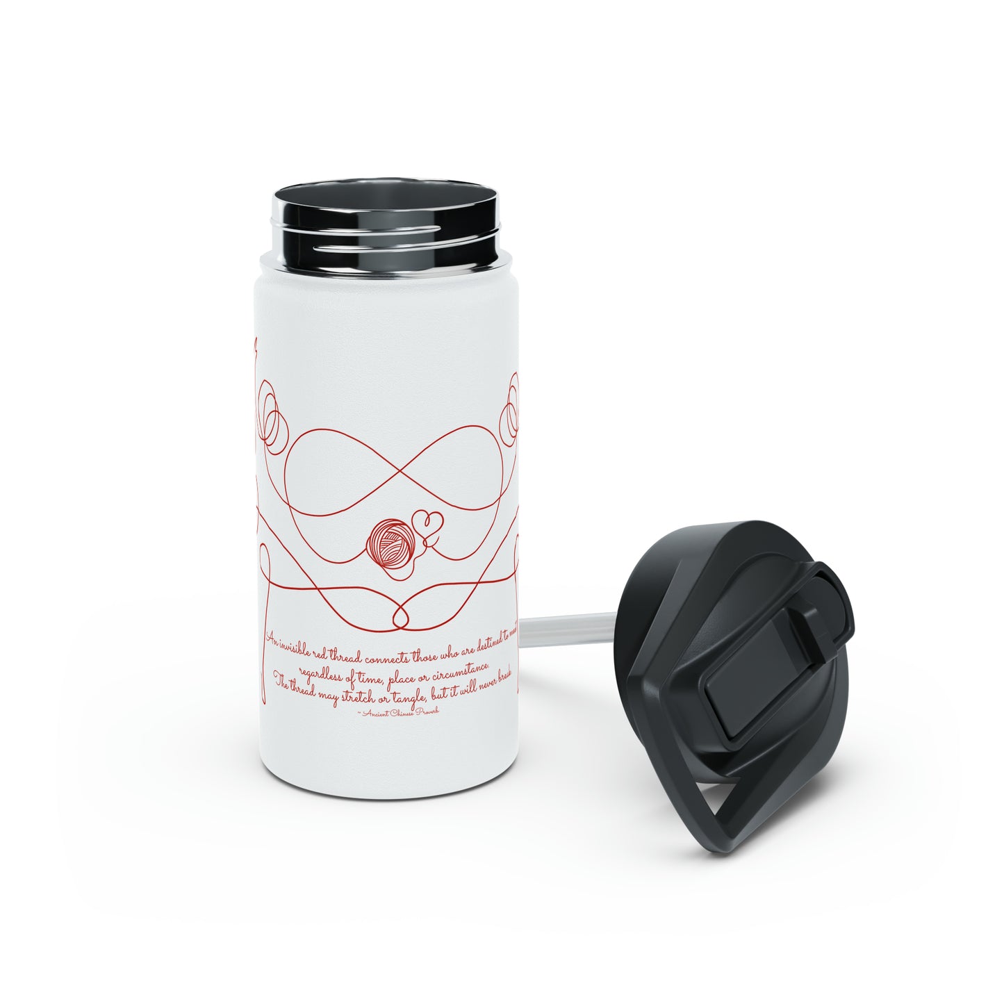 Dancing Red Thread Women Stainless Steel Water Bottle, Standard Lid