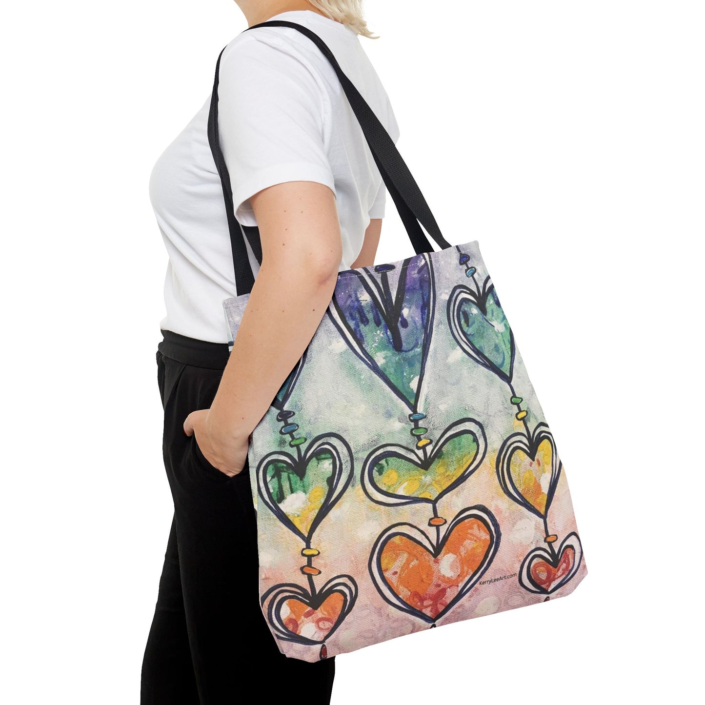 "Rainbow Hearts" Printed Tote Bag