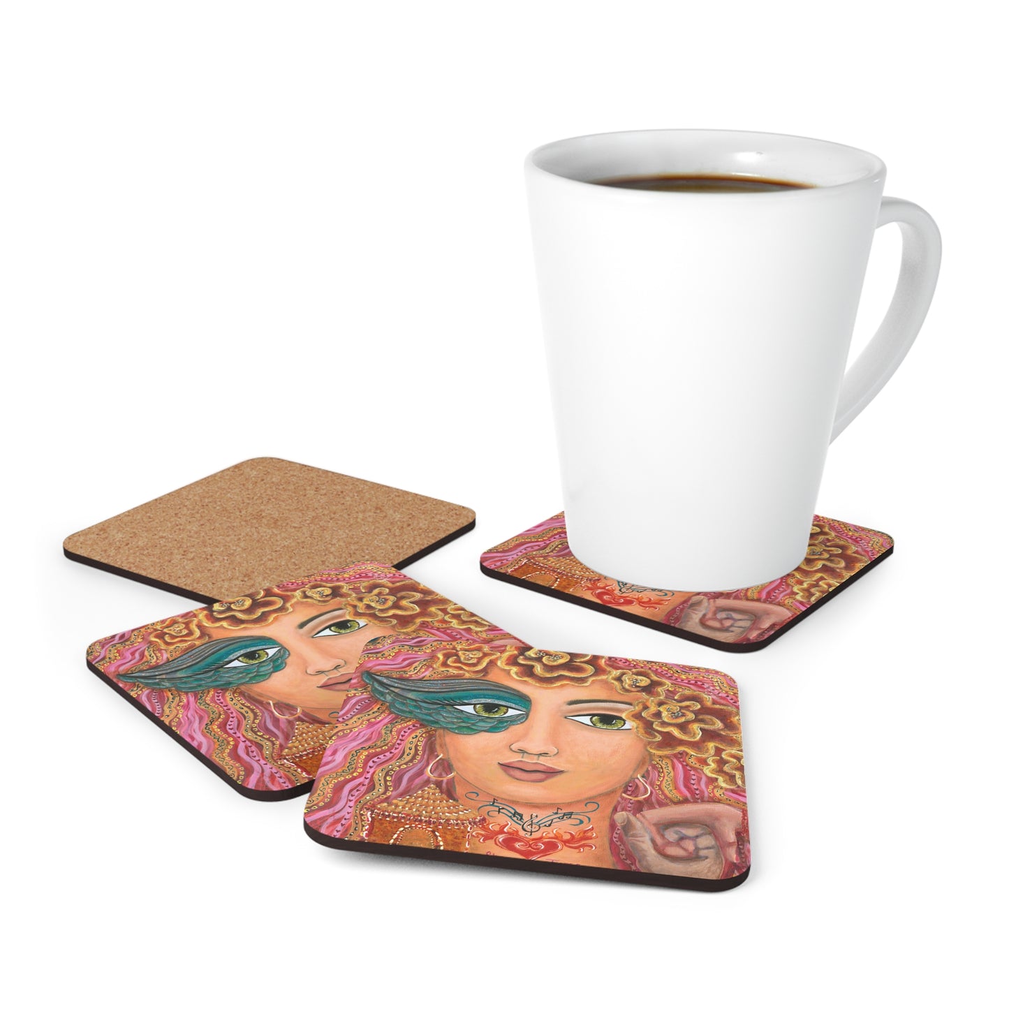 "She Tunes Into Abundance" - Corkwood Coaster Set
