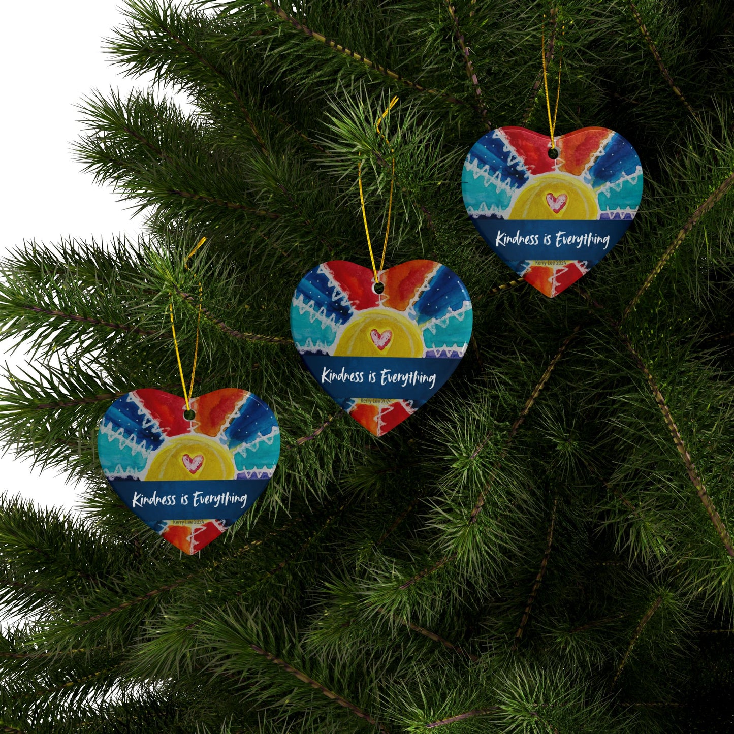 "2024 Kindness" Rainbow Ornaments / Heart or Circle / 1pc, 3pcs, 5pcs, 10pcs