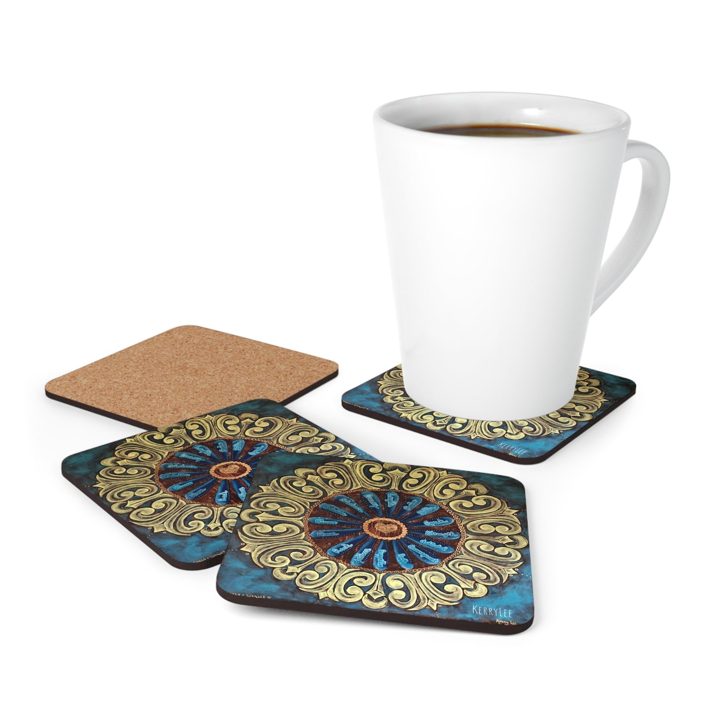 "I Love You Because Mandala" - Corkwood Coaster Set