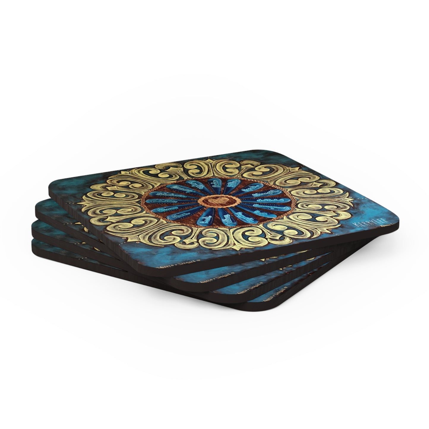 "I Love You Because Mandala" - Corkwood Coaster Set