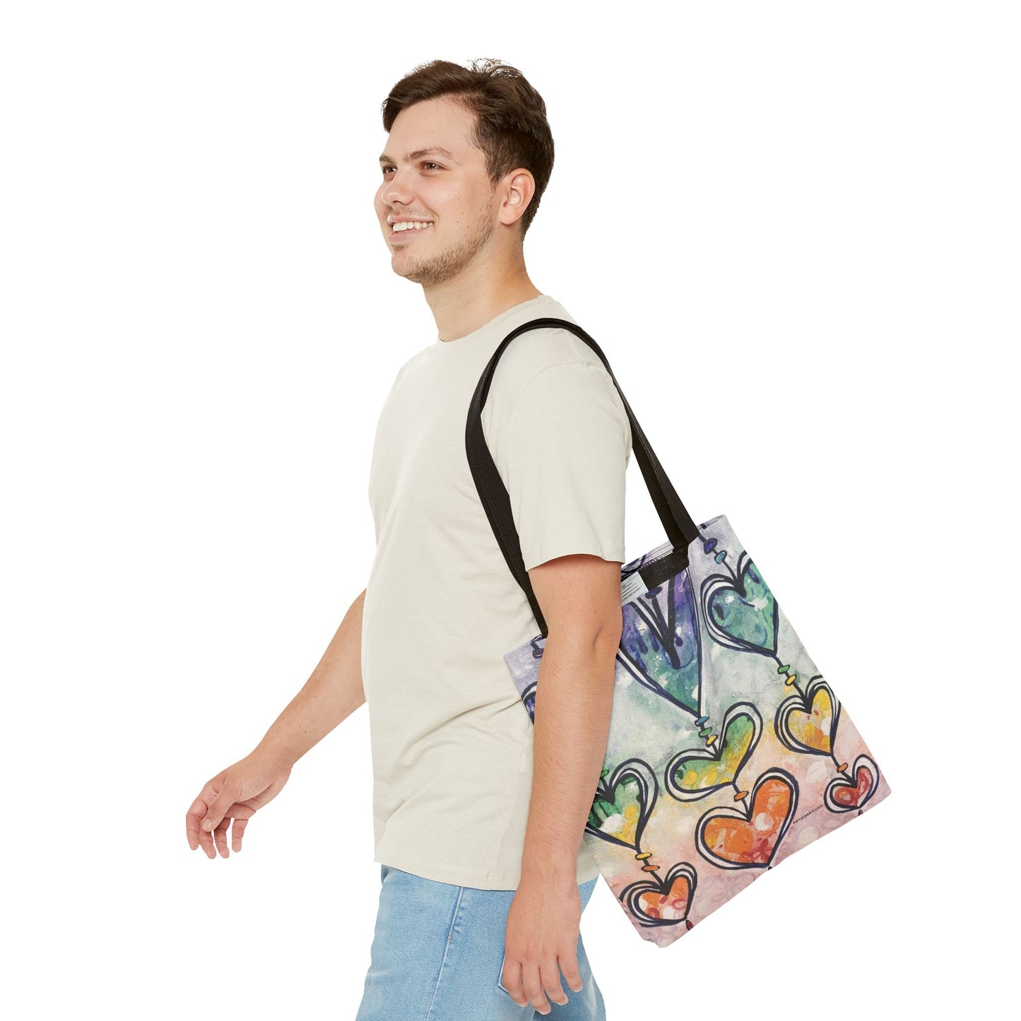 "Rainbow Hearts" Printed Tote Bag