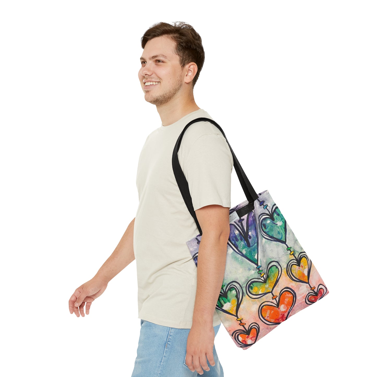 "Rainbow Hearts" Printed Tote Bag