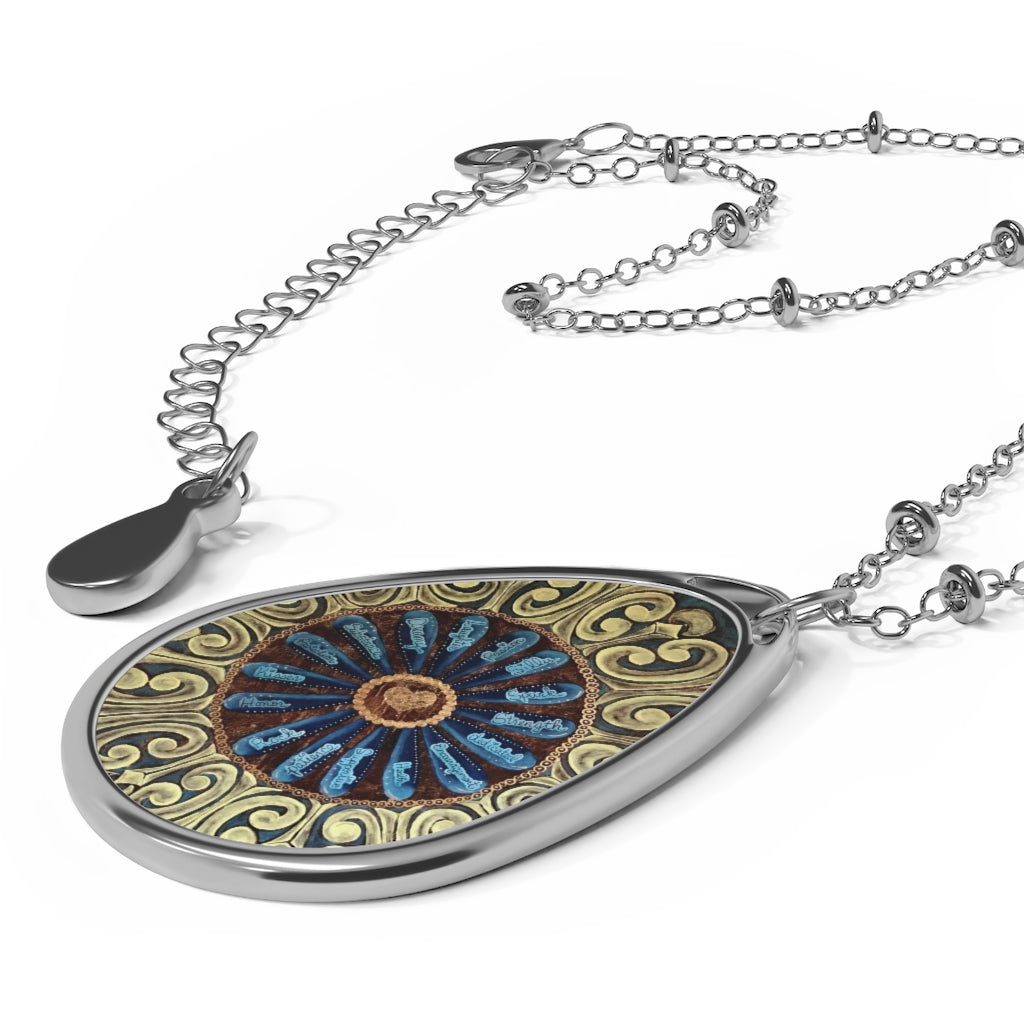 "I Love You Because Mandala" Teardrop Pendant Necklace