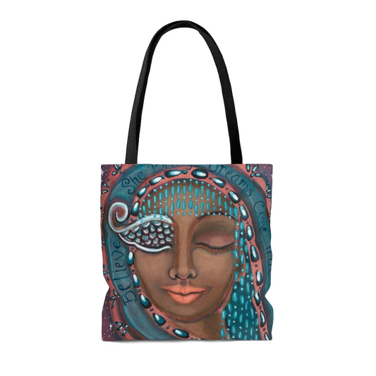 "She Believes In Dreams Come True" Printed Tote Bag