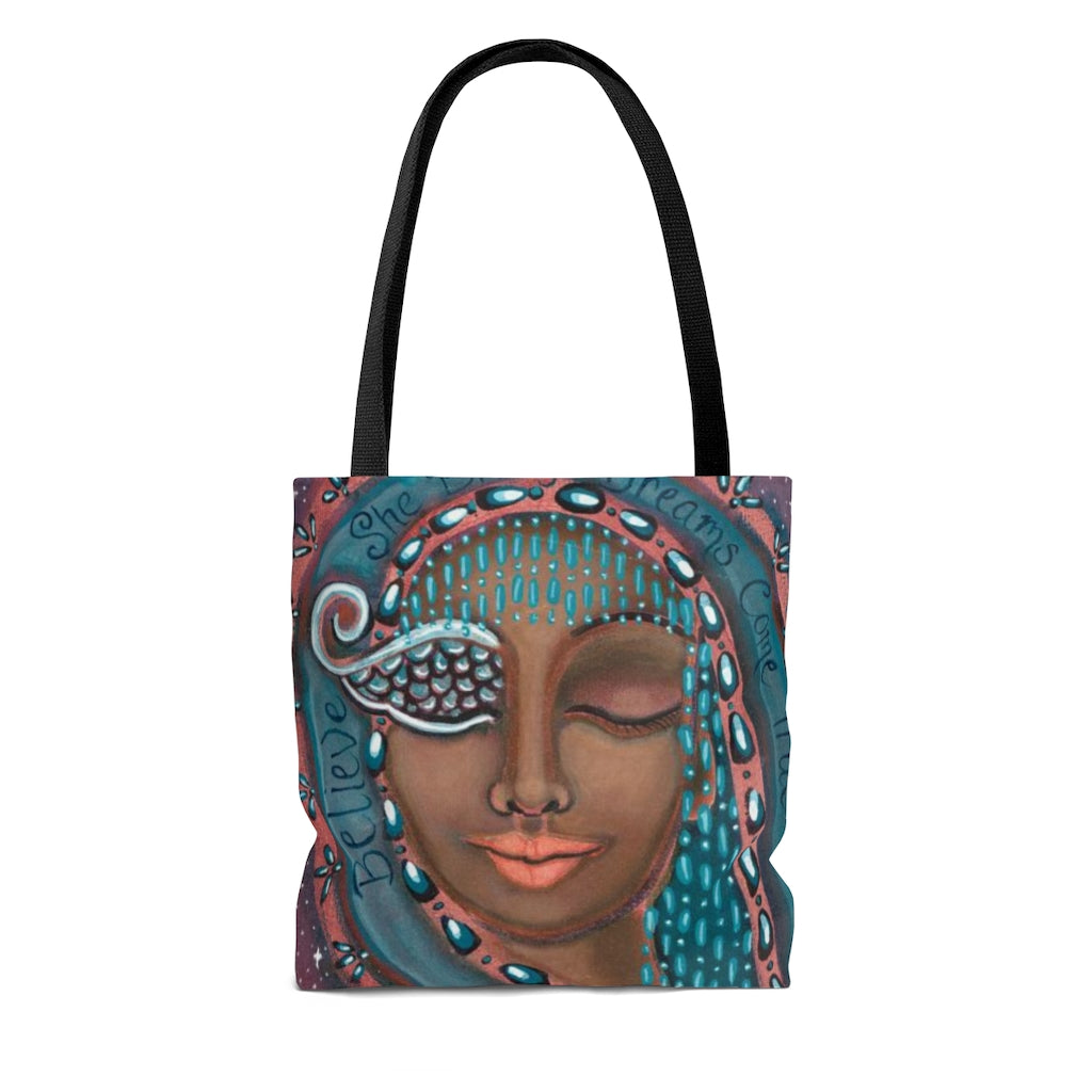 "She Believes In Dreams Come True" Printed Tote Bag