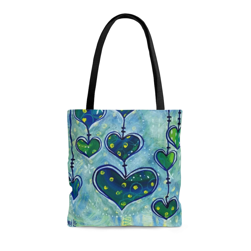 "Whimsy Hearts in Blue" Printed Tote Bag