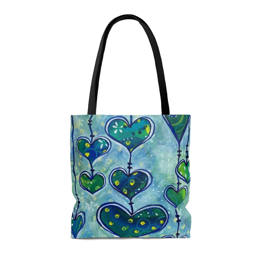 "Whimsy Hearts in Blue" Printed Tote Bag