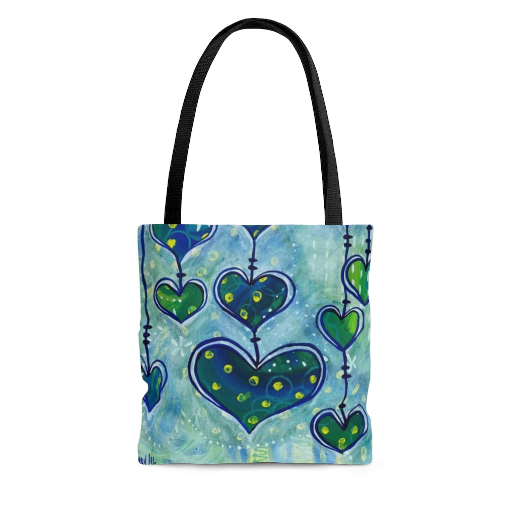 "Whimsy Hearts in Blue" Printed Tote Bag