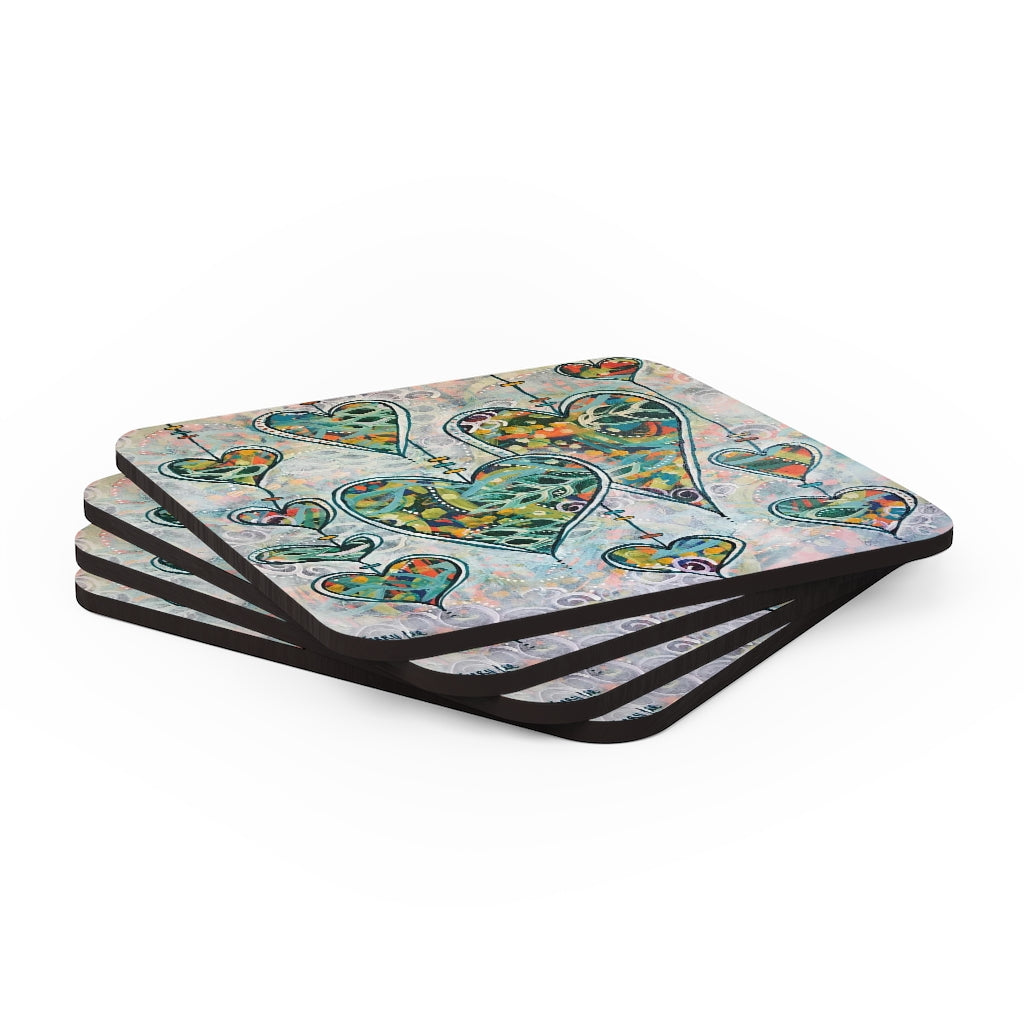 Botanical Hearts - Corkwood Coaster Set