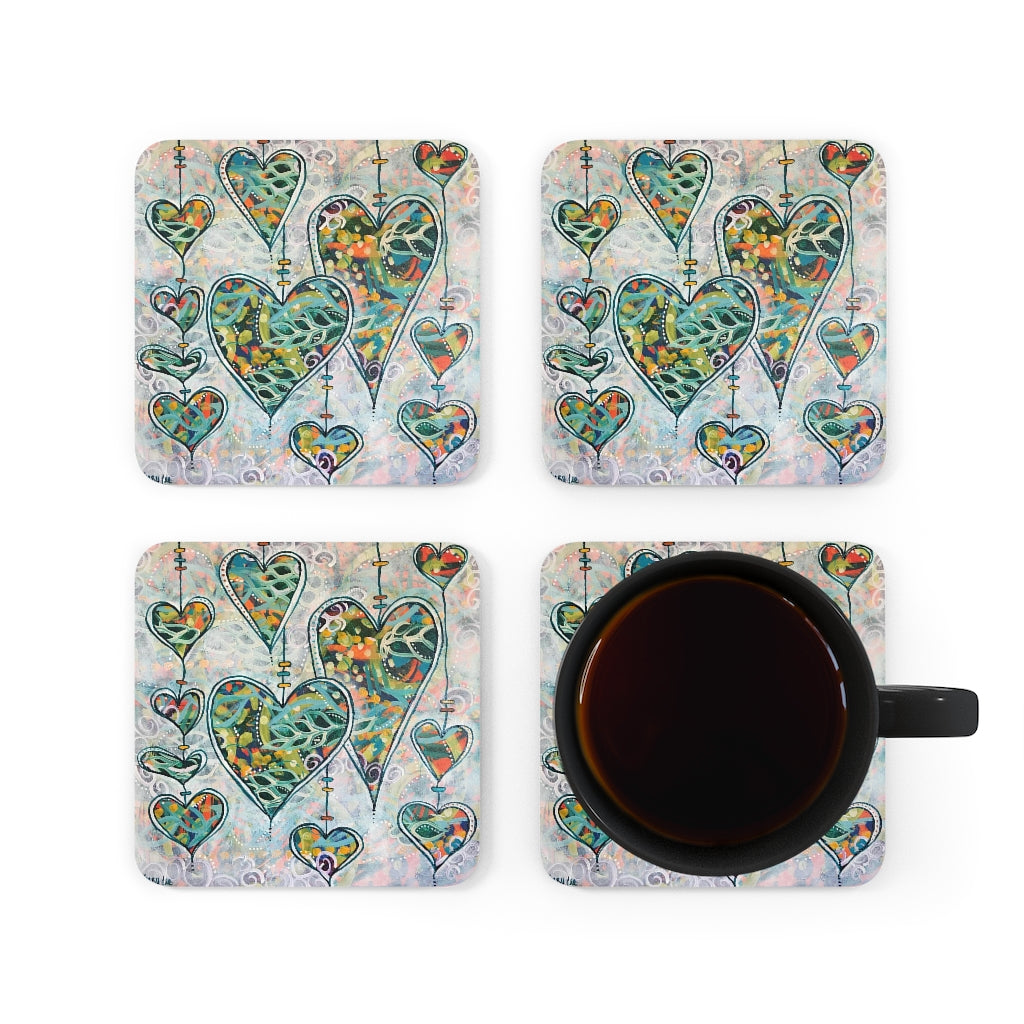Botanical Hearts - Corkwood Coaster Set