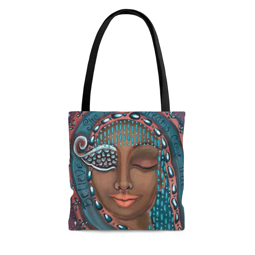 "She Believes In Dreams Come True" Printed Tote Bag