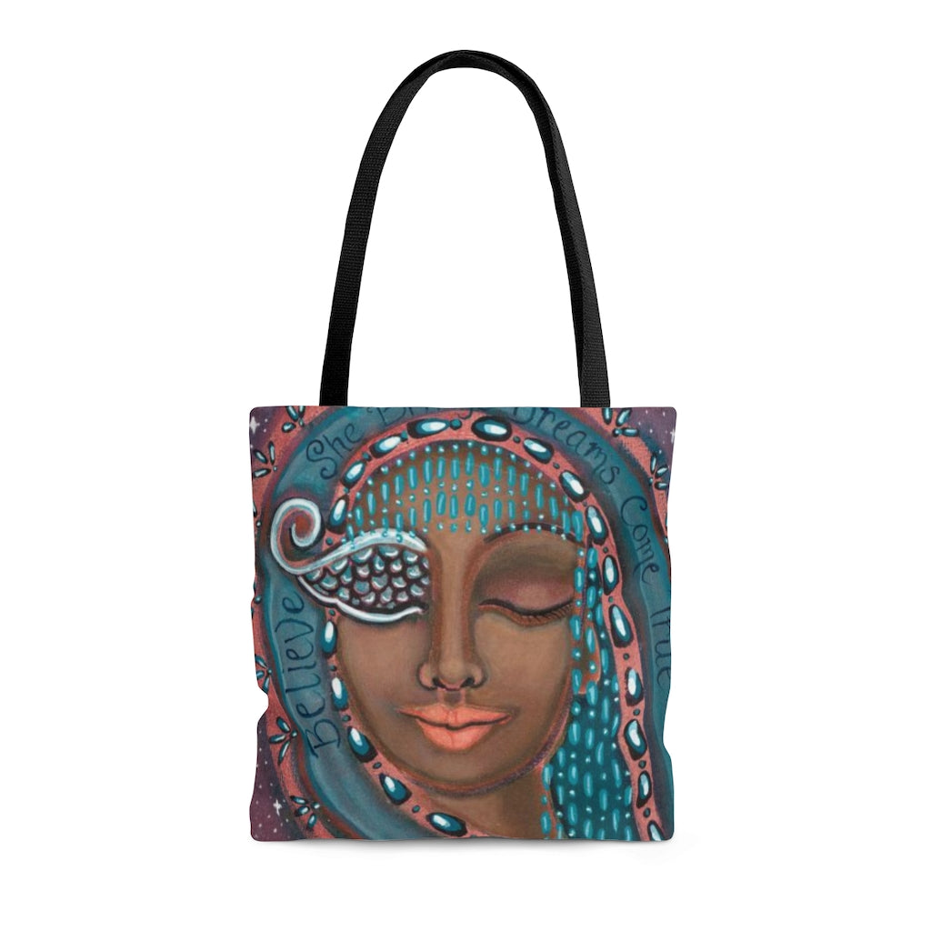 "She Believes In Dreams Come True" Printed Tote Bag
