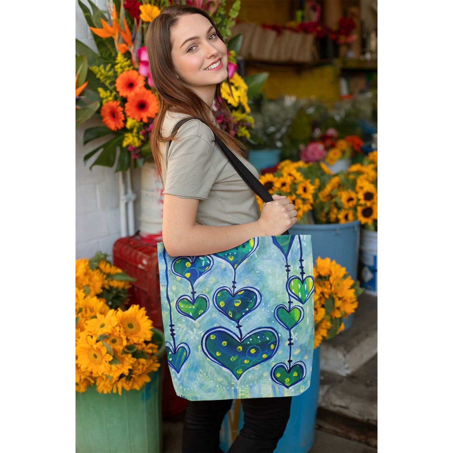 "Whimsy Hearts in Blue" Printed Tote Bag