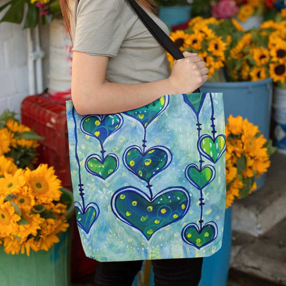 "Whimsy Hearts in Blue" Printed Tote Bag