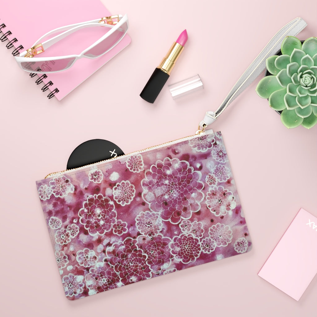 "Flower Power" - 9 Inch Pink Clutch Bag