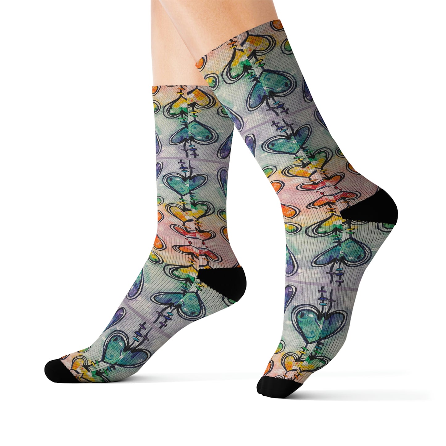 Rainbow Hearts Sublimation Socks