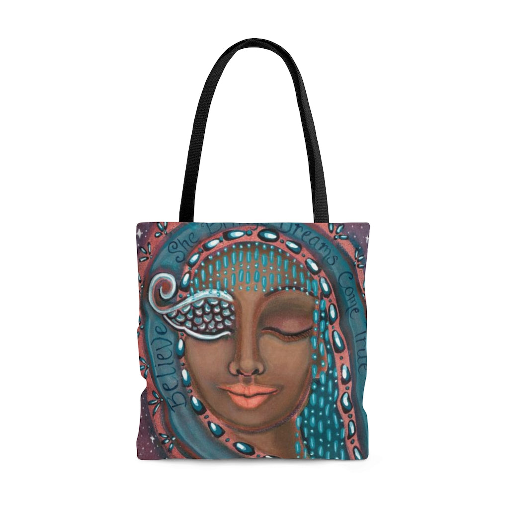"She Believes In Dreams Come True" Printed Tote Bag