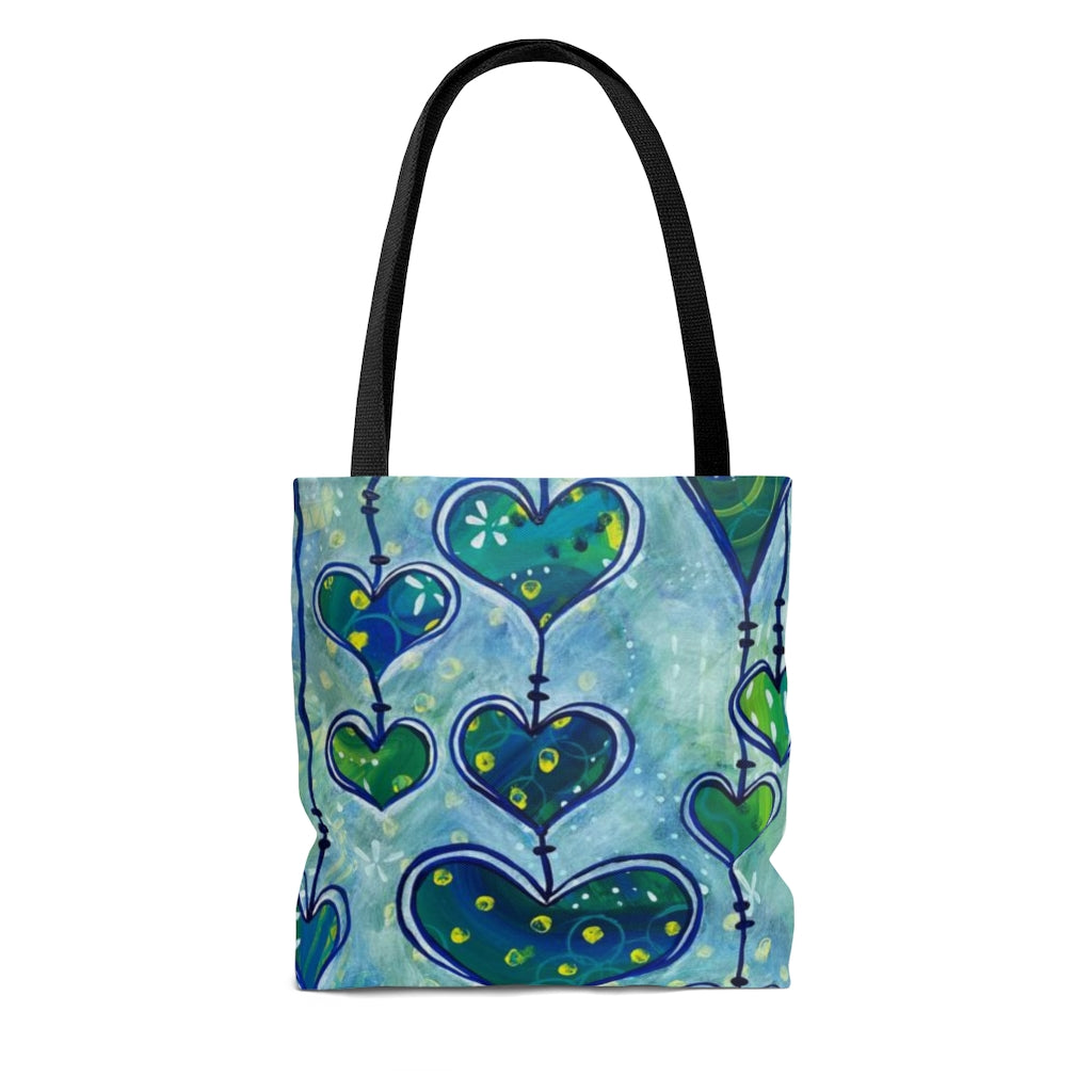 "Whimsy Hearts in Blue" Printed Tote Bag