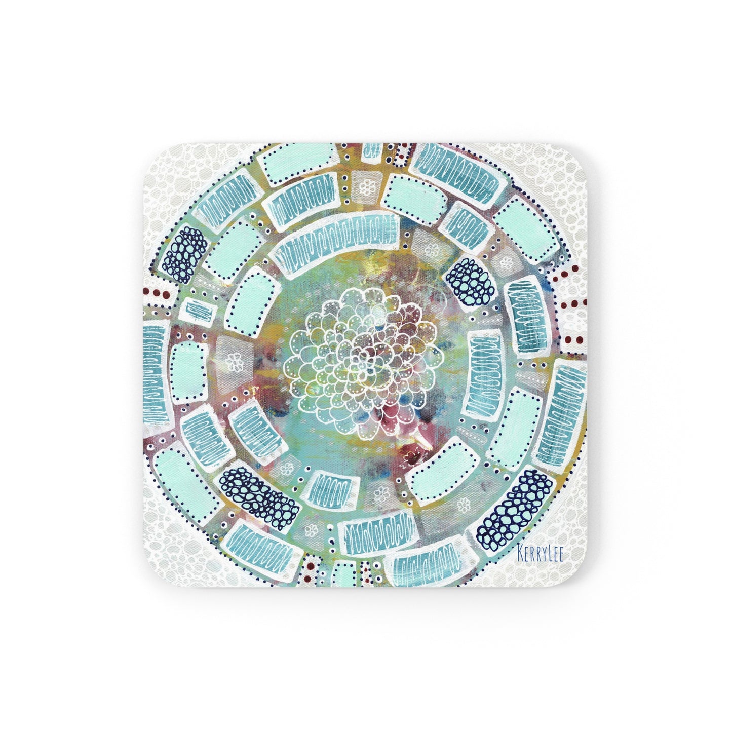 Mandala in Aqua - Corkwood Coaster Set