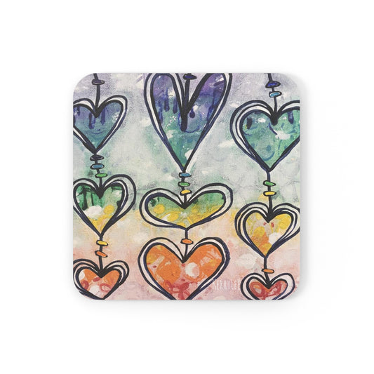 Rainbow Hearts - Corkwood Coaster Set