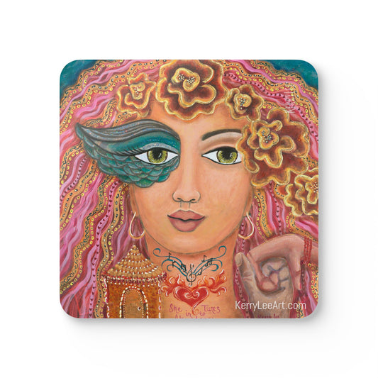 "She Tunes Into Abundance" - Corkwood Coaster Set