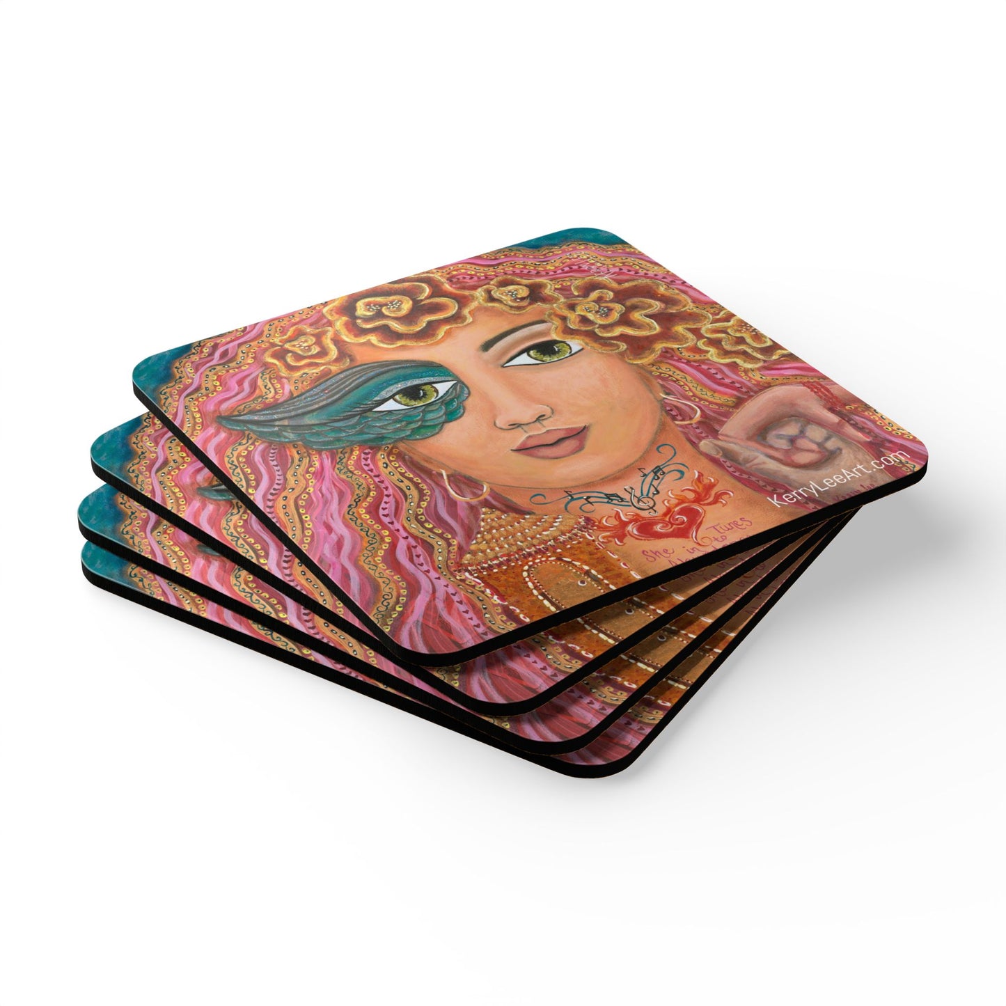 "She Tunes Into Abundance" - Corkwood Coaster Set
