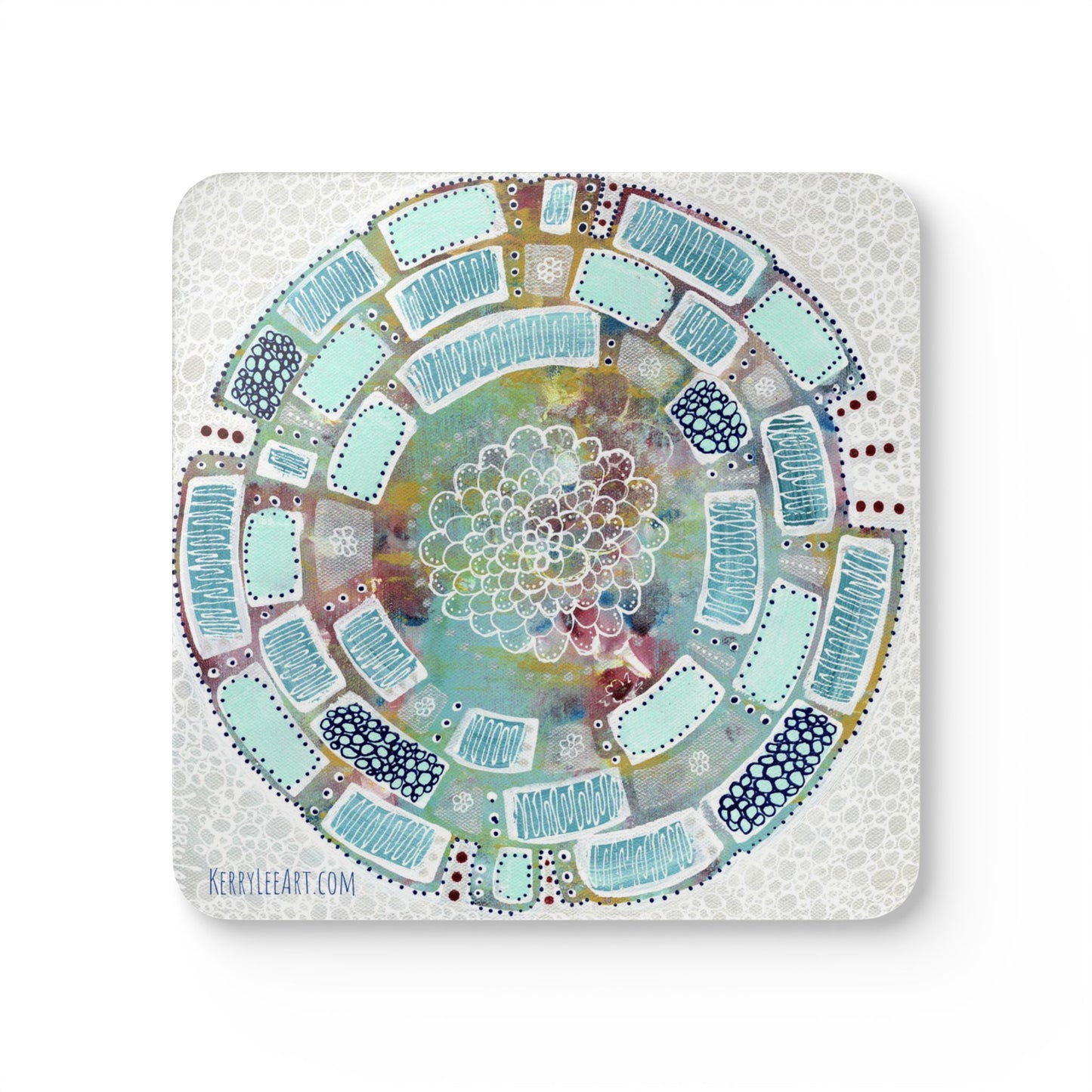 Mandala in Aqua - Corkwood Coaster Set