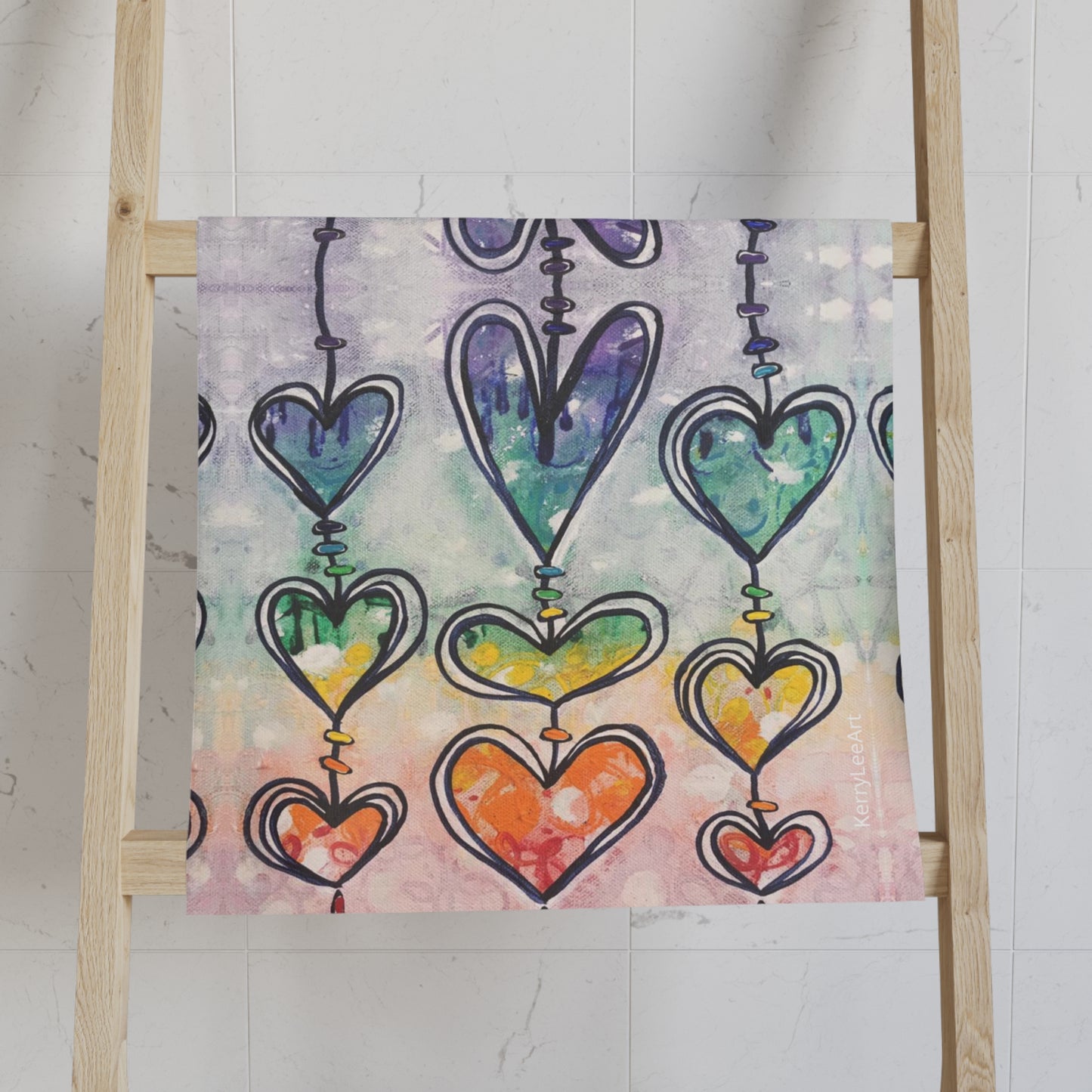 Rainbow Heart Kitchen / Bath Hand Towel